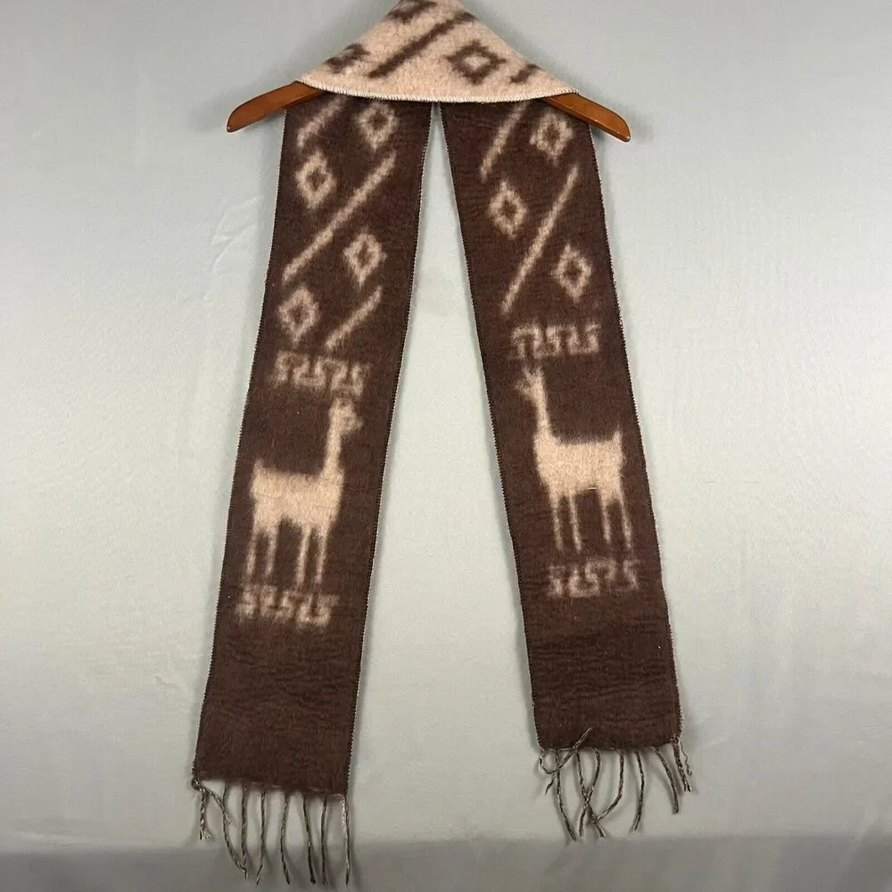 Puerto Monte Chile Alpaca Wool Blend Unisex Reversible Scarf Light & Mocha Brown